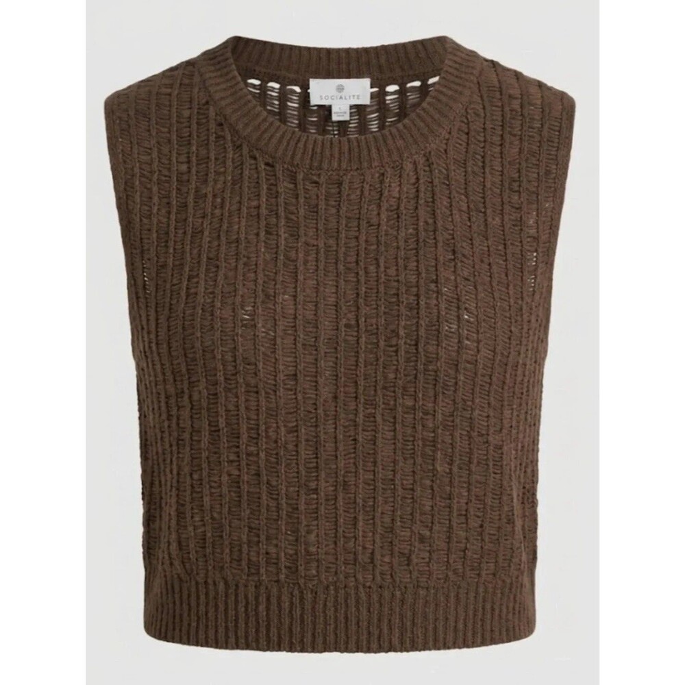 Socialite Brown Knit Sweater Vest Sleeveless Pullover Women’s Size S